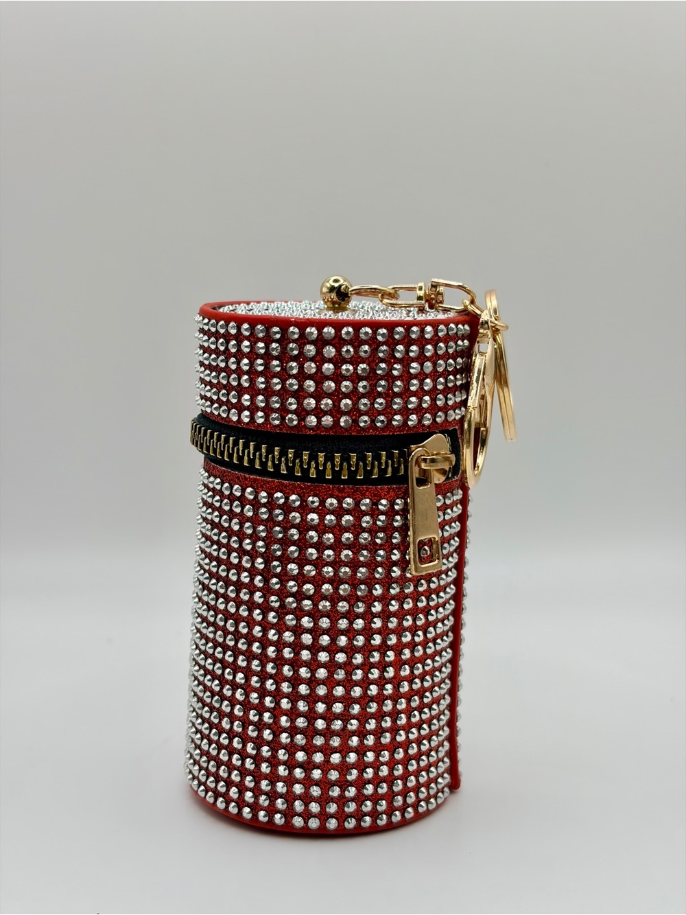 Red Rhinestone Studded Keychain Cylinder Pouch - Picture 2 of 6